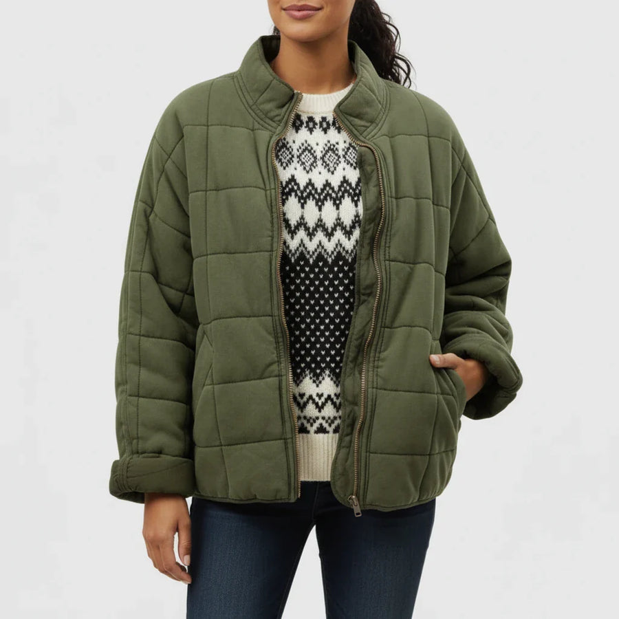 Luvrefashion | Ladies' Quilted Flight Jacket in Green - front view