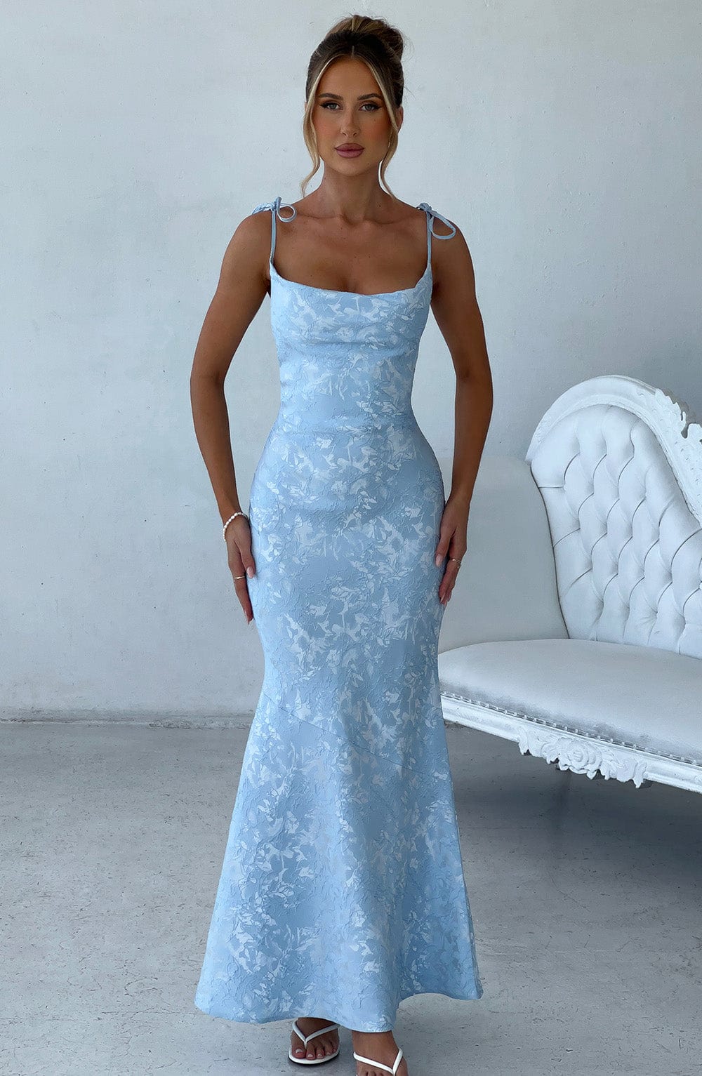 Whitney Blue Maxi Dress in XS - front view
