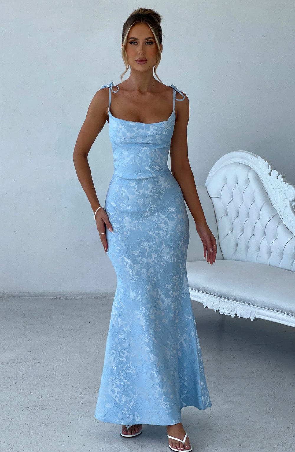 Whitney Blue Maxi Dress in XS - back view