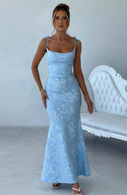 Whitney Blue Maxi Dress in XS - back view