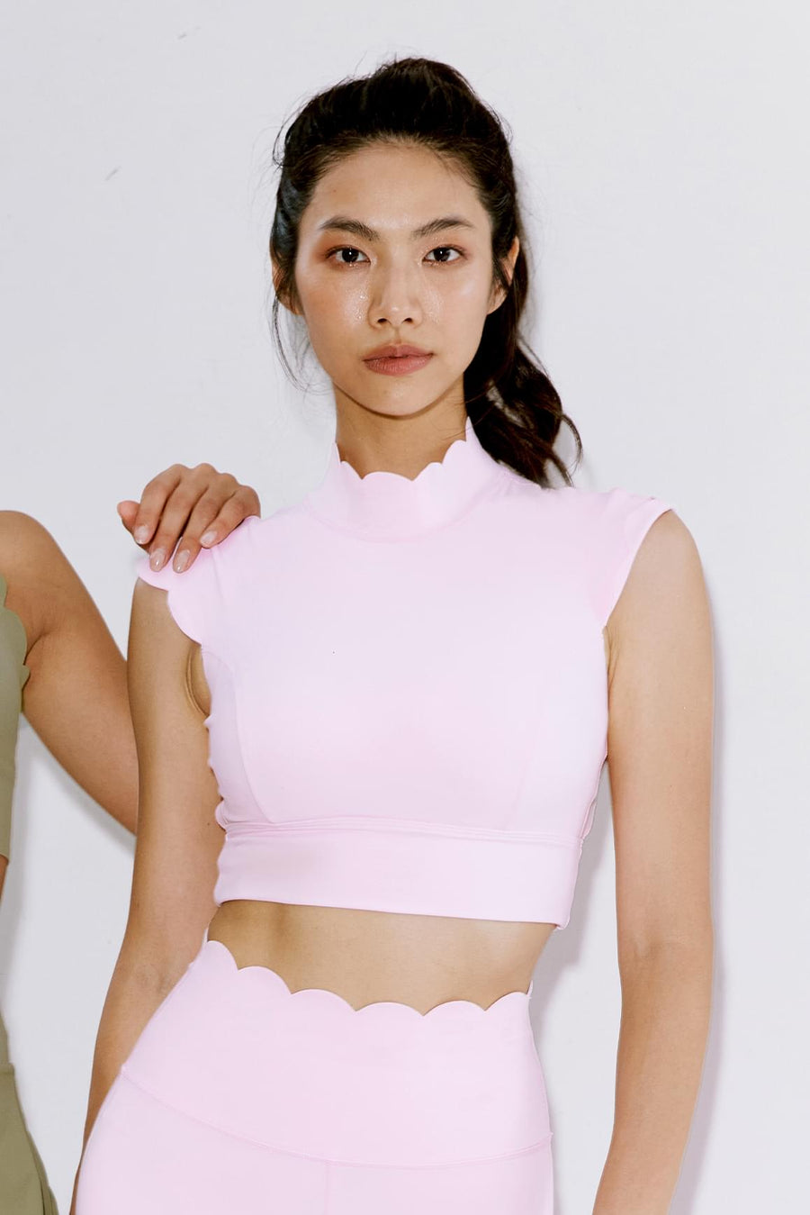 Ivory Scallop Cutout Mock Neck Bra with Medium-High Support