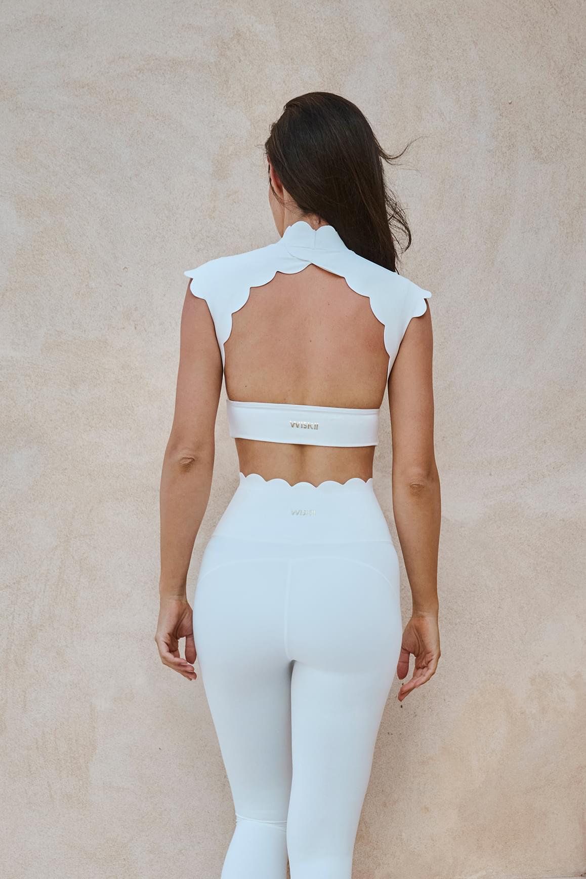 Ivory Scallop Cutout Mock Neck Bra with Medium-High Support