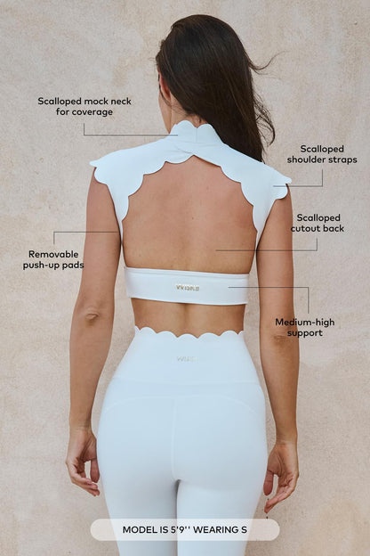 Ivory Scallop Cutout Mock Neck Bra with Medium-High Support