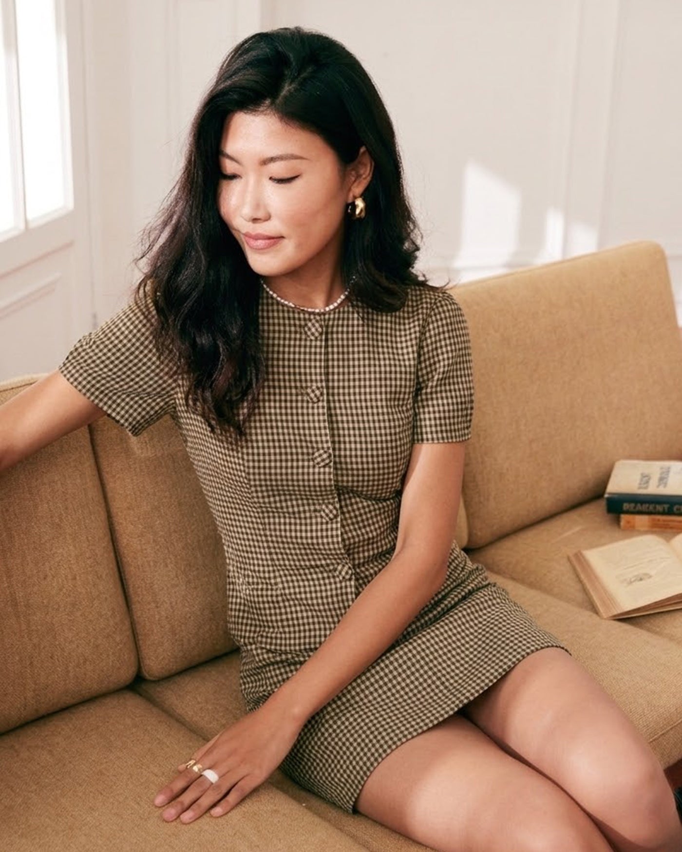 Brown Plaid A-Line Mini Skirt with Pockets