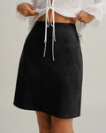 Black Suede Zipper Slit Mini Skirt