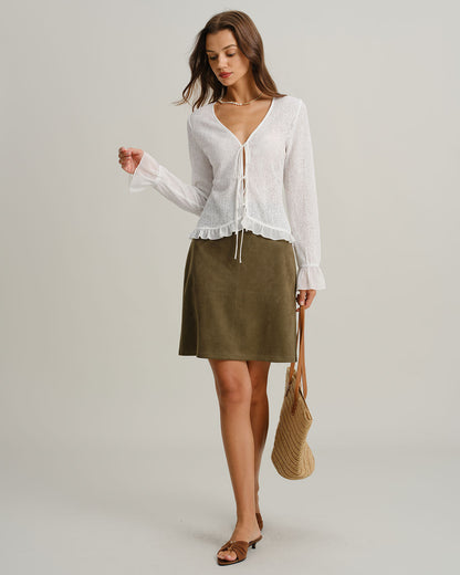 Army Green Faux Suede Zippered Straight Mini Skirt