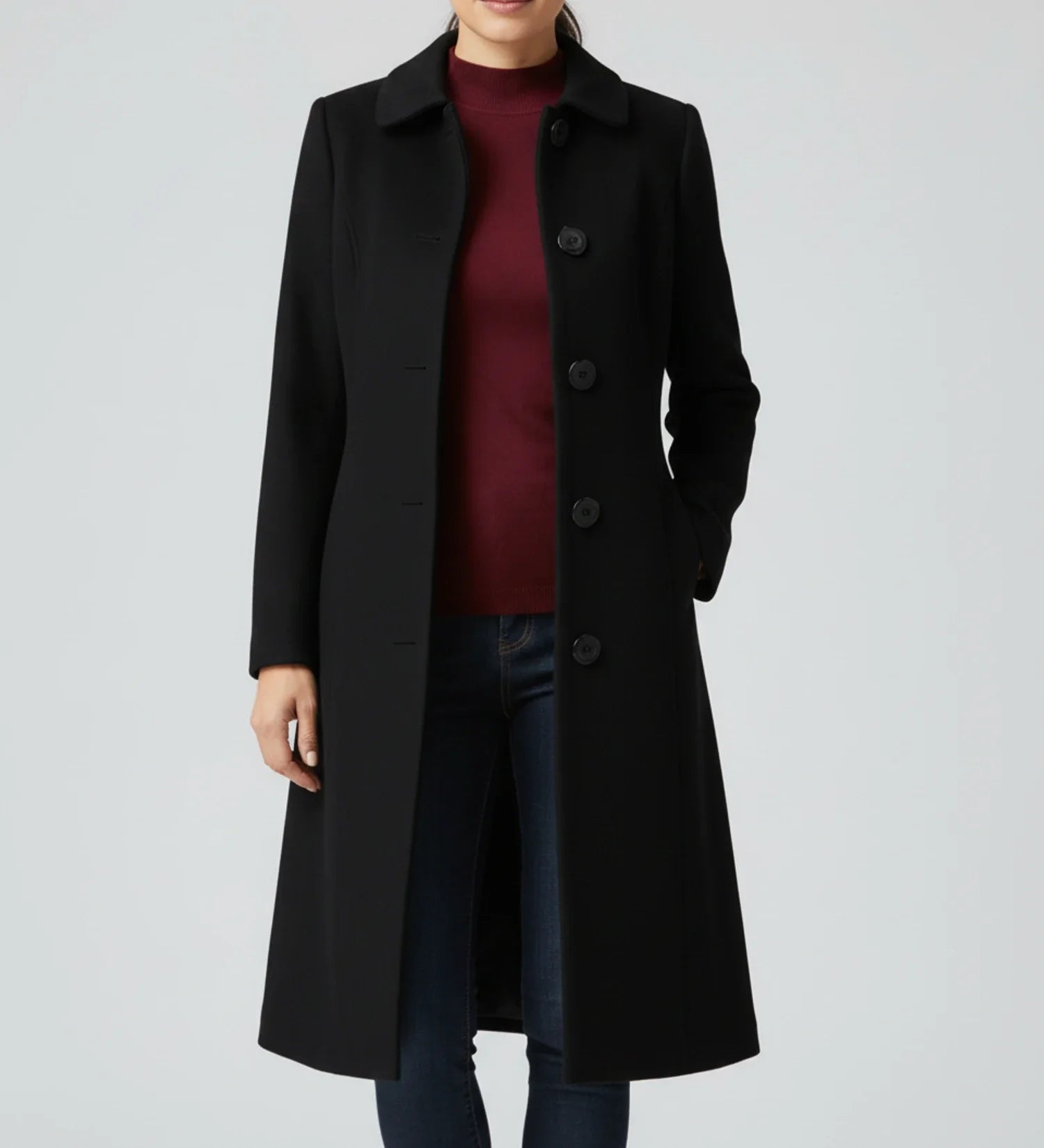 Luvrefashion | Ladies' Winter Trench Coat with Single Breasted Design in Dark Red - image 6
