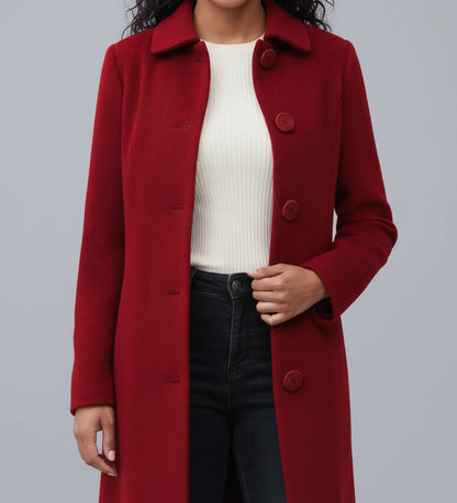 Luvrefashion | Ladies' Winter Trench Coat with Single Breasted Design in Dark Red - back view
