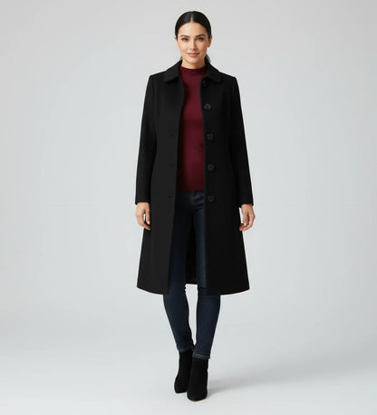 Luvrefashion | Ladies' Winter Trench Coat with Single Breasted Design in Dark Red - detail view