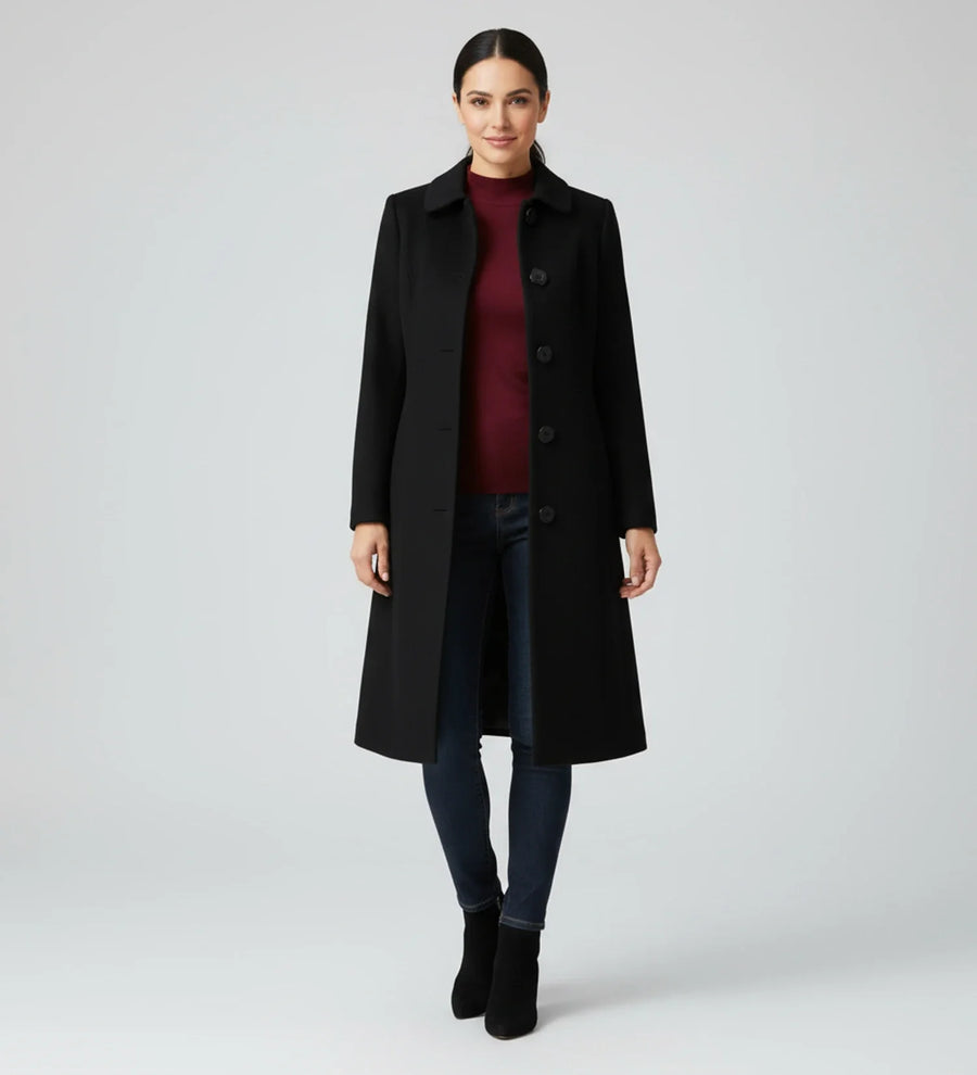 Luvrefashion | Ladies' Winter Trench Coat with Single Breasted Design in Dark Red - detail view