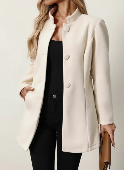 A Line Jacket with Mandarin Collar in Beige - side view