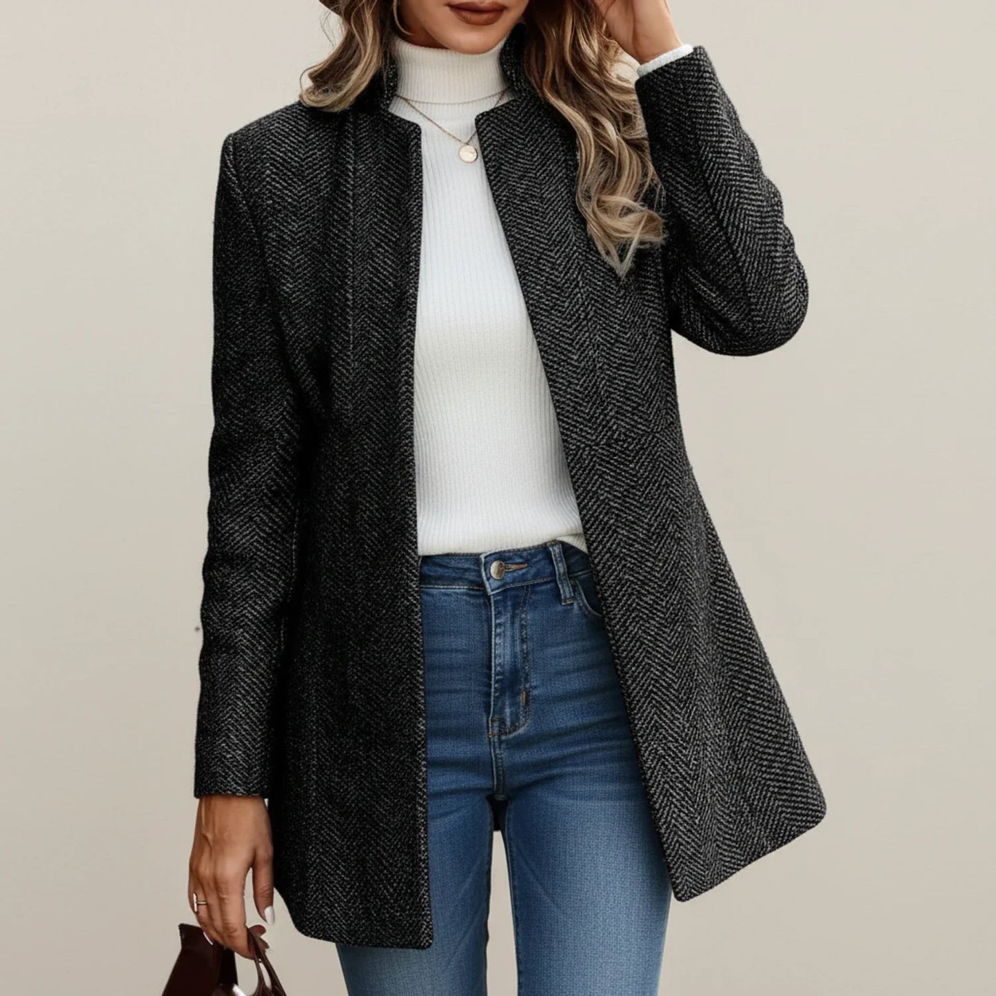 Ladies' A Line Open Front Jacket in Gray - back view