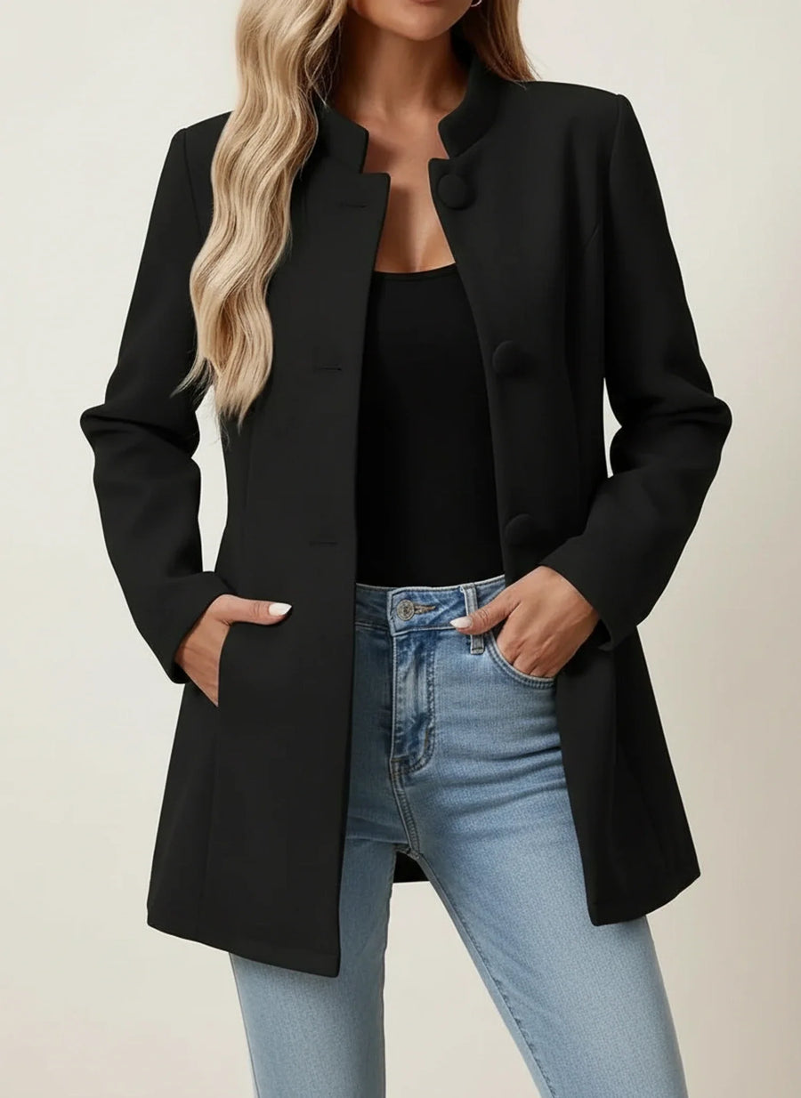 Luvrefashion | A Line Jacket with Mandarin Collar in Beige - image 6