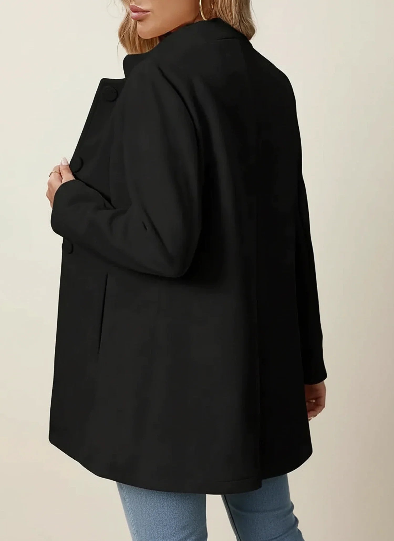 A Line Jacket with Mandarin Collar in Beige - styled look