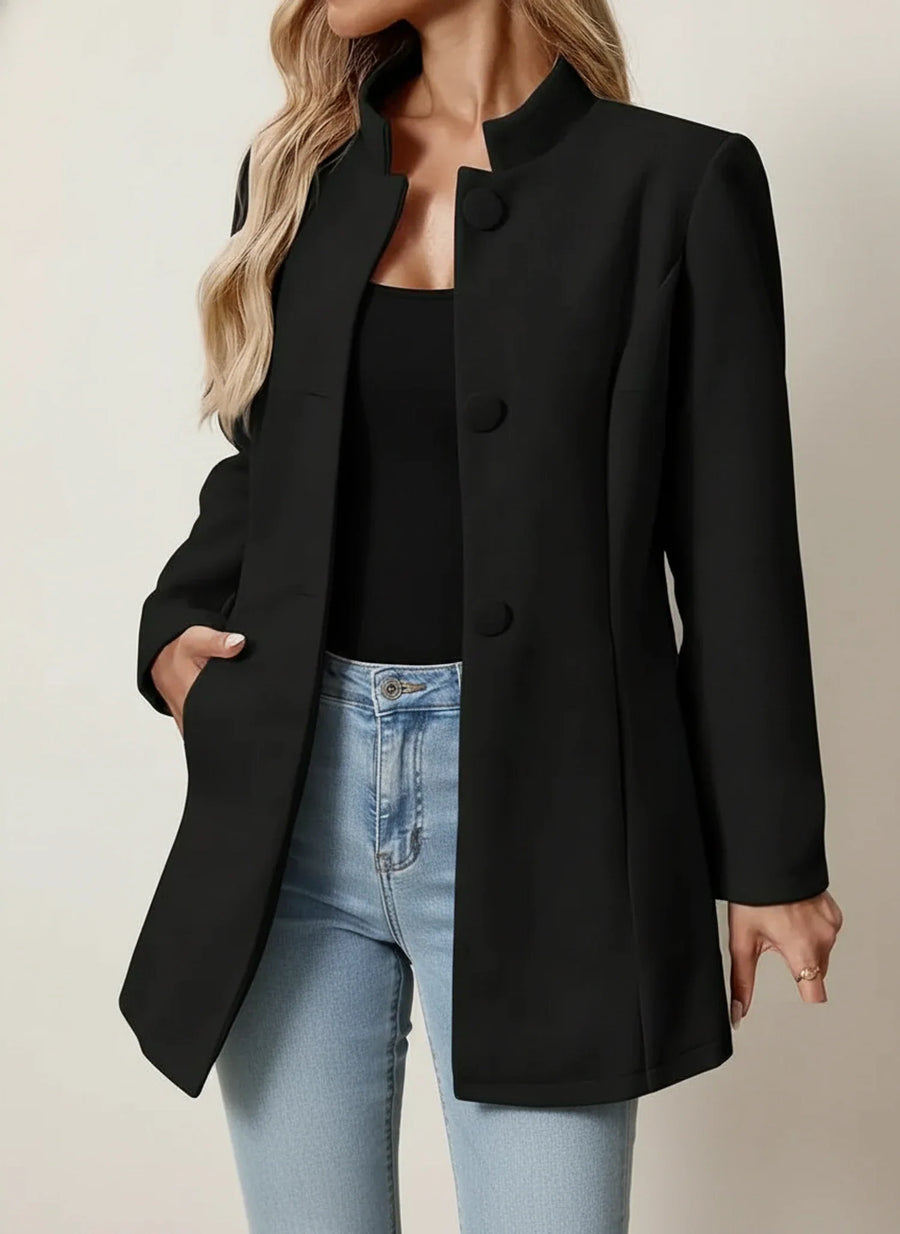 Luvrefashion | A Line Jacket with Mandarin Collar in Beige - detail view