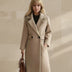 Women's Wide Lapel Tailored Coat with Belt - Camel