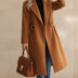 Women's Wide Lapel Tailored Coat with Belt - Brown