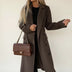 Women's Mid-Length Winter Overcoat with Belt - Dark Brown