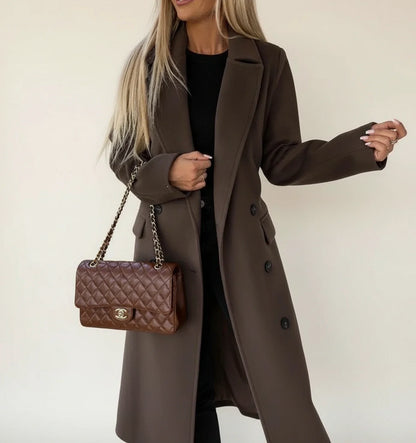 Luvrefashion | Mid Length Winter Overcoat with Belt in Khaki - side view