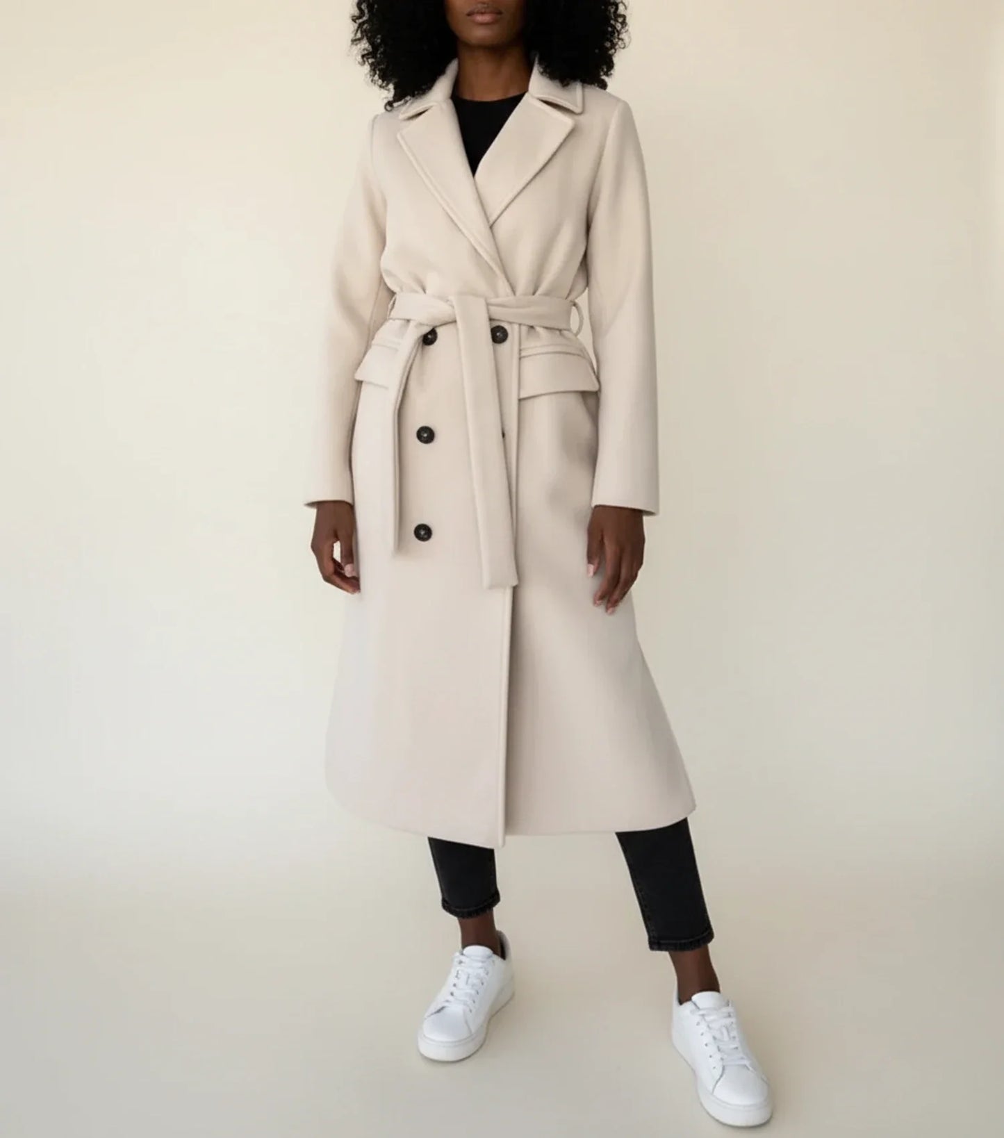 Luvrefashion | Mid Length Winter Overcoat with Belt in Khaki - front view