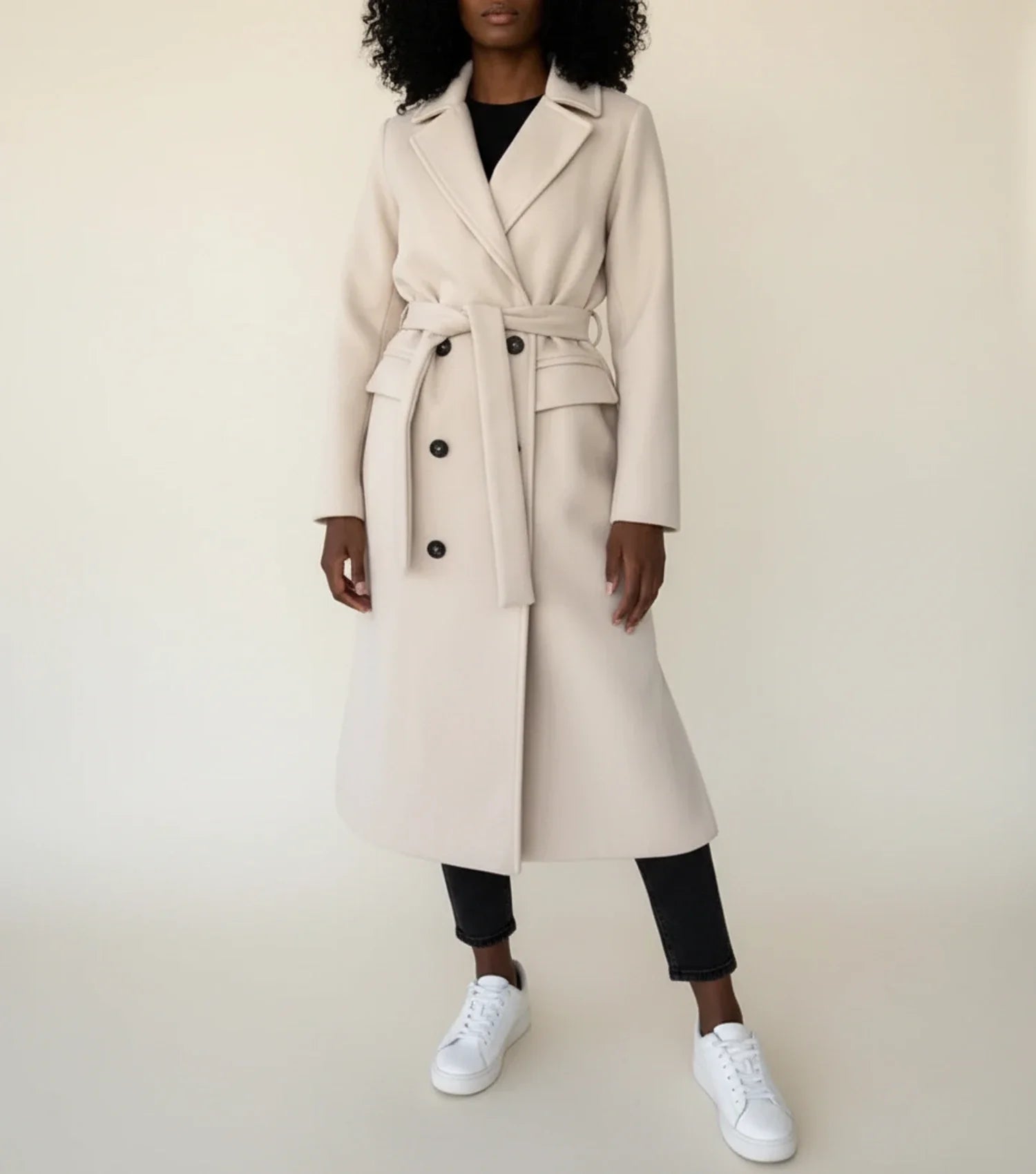 Luvrefashion | Mid Length Winter Overcoat with Belt in Khaki - front view