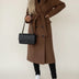 Women's Mid-Length Winter Overcoat with Belt - Brown