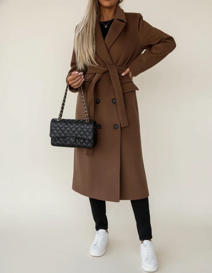 Luvrefashion | Mid Length Winter Overcoat with Belt in Khaki - back view