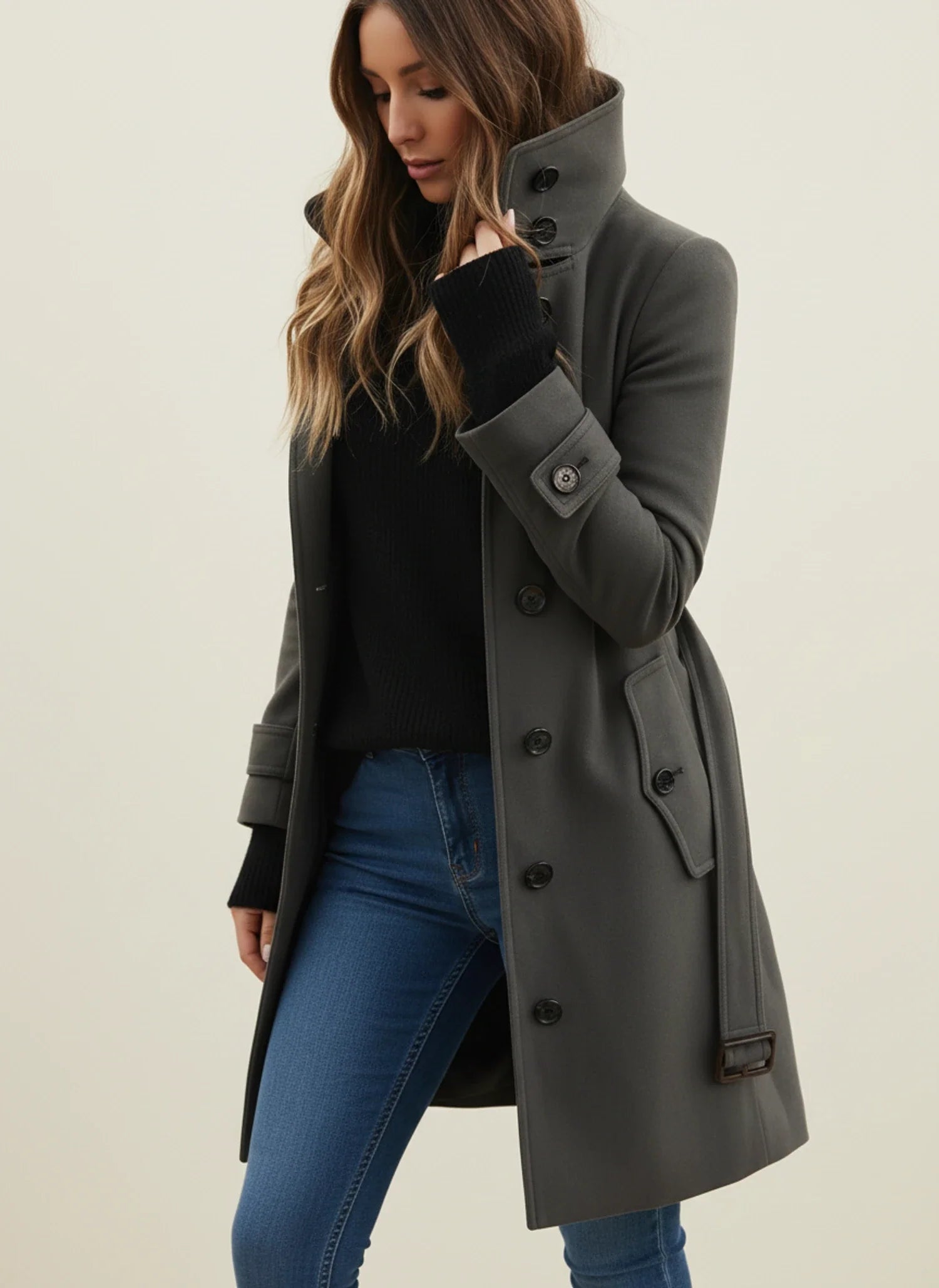 Belted Trench Coat for in Gray - front view