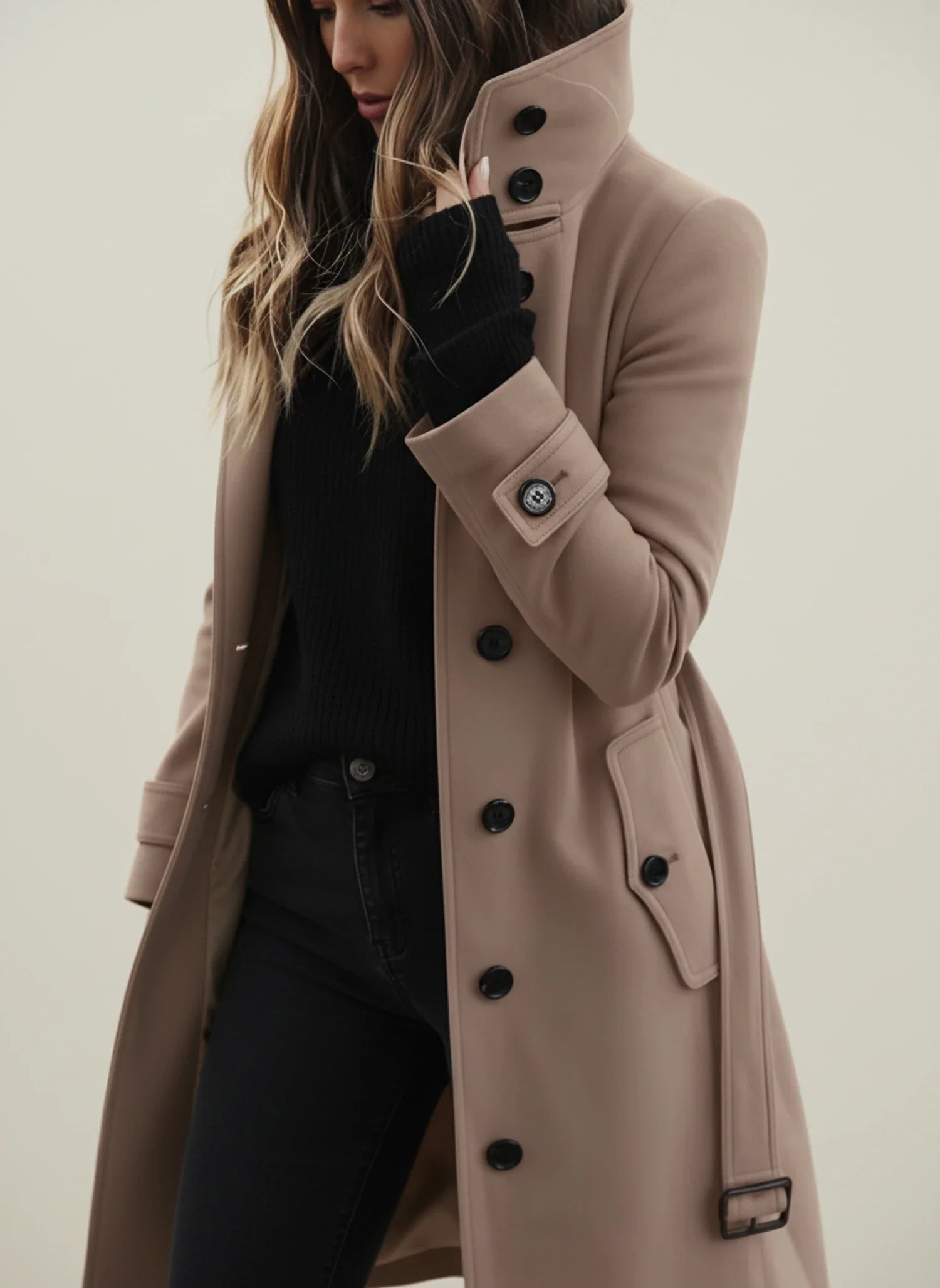Luvrefashion | Belted Trench Coat for in Gray - detail view