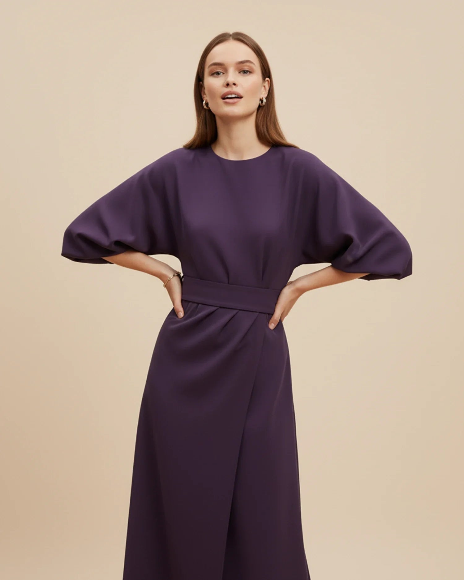Luvrefashion | Chic Dress with Belt and Lantern Sleeves in Black - styled look