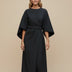 Chic Women's Dress with Belt and Lantern Sleeves - Black