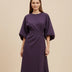 Chic Women's Dress with Belt and Lantern Sleeves - Violet