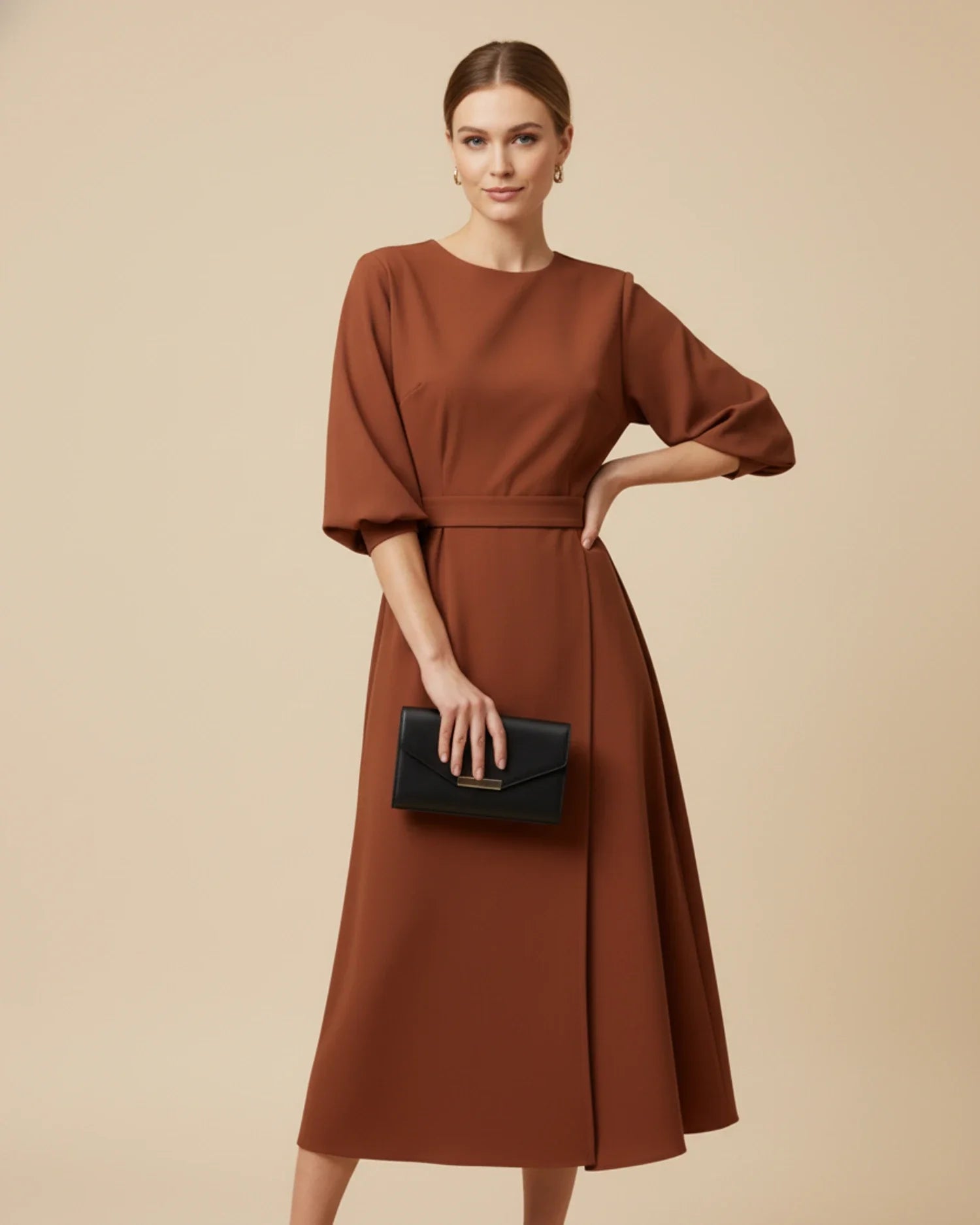 Luvrefashion | Chic Dress with Belt and Lantern Sleeves in Black - image 17
