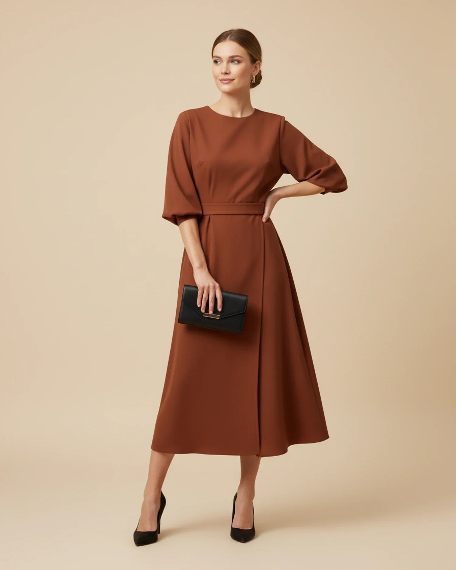 Luvrefashion | Chic Dress with Belt and Lantern Sleeves in Black - image 18