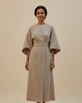 Chic Women's Dress with Belt and Lantern Sleeves