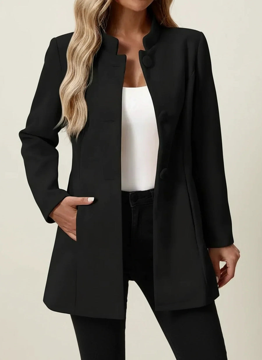 Luvrefashion | Business Casual Blazer with Stand Collar in Beige - detail view