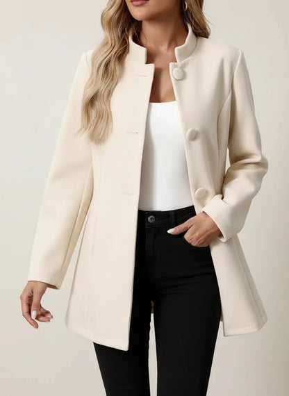 Business Casual Blazer with Stand Collar in Beige - back view