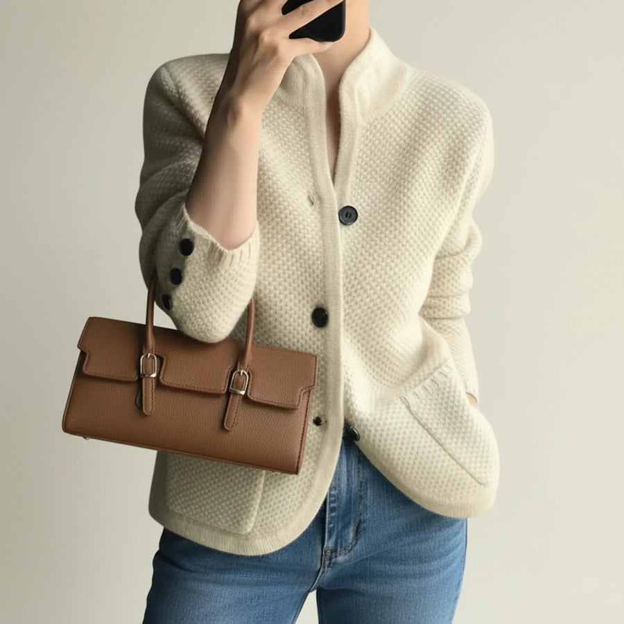 Luvrefashion | Ladies' Knitted Winter Cardigan Sweater in Brown - back view
