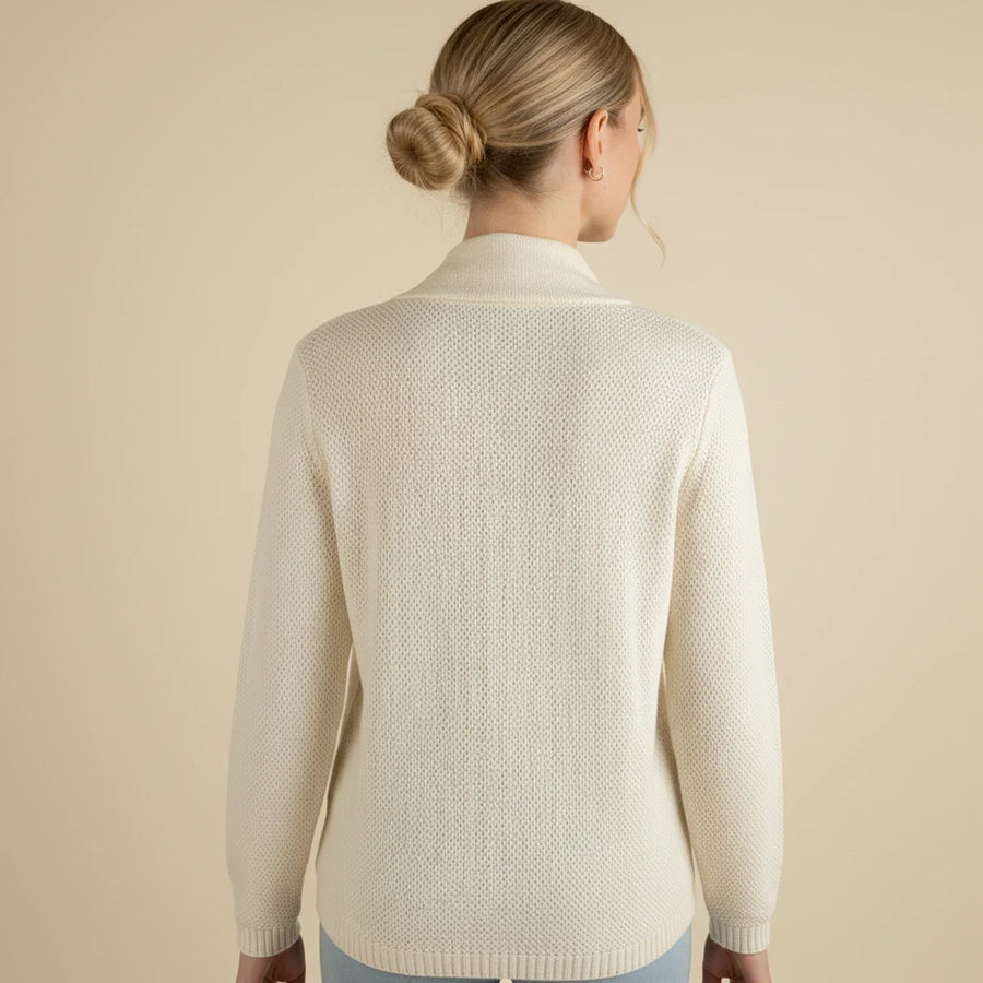 Luvrefashion | Ladies' Knitted Winter Cardigan Sweater in Brown - detail view