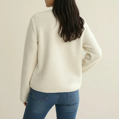 Ladies' Crew Neck Cardigan Blazer in White - back view