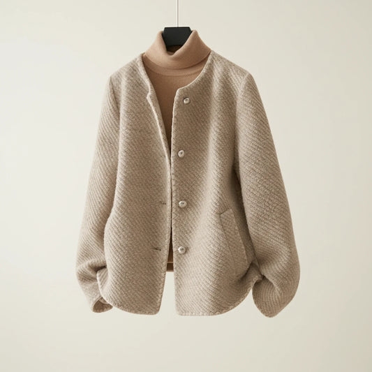 Button Front Short Cardigan for in Beige - front view