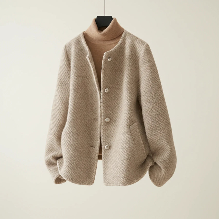 Luvrefashion | Button Front Short Cardigan for in Beige - front view