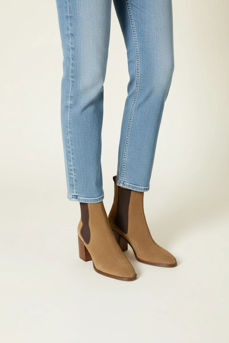 Luvrefashion | Ladies' Block Heel Chelsea Ankle Boots in Brown - back view