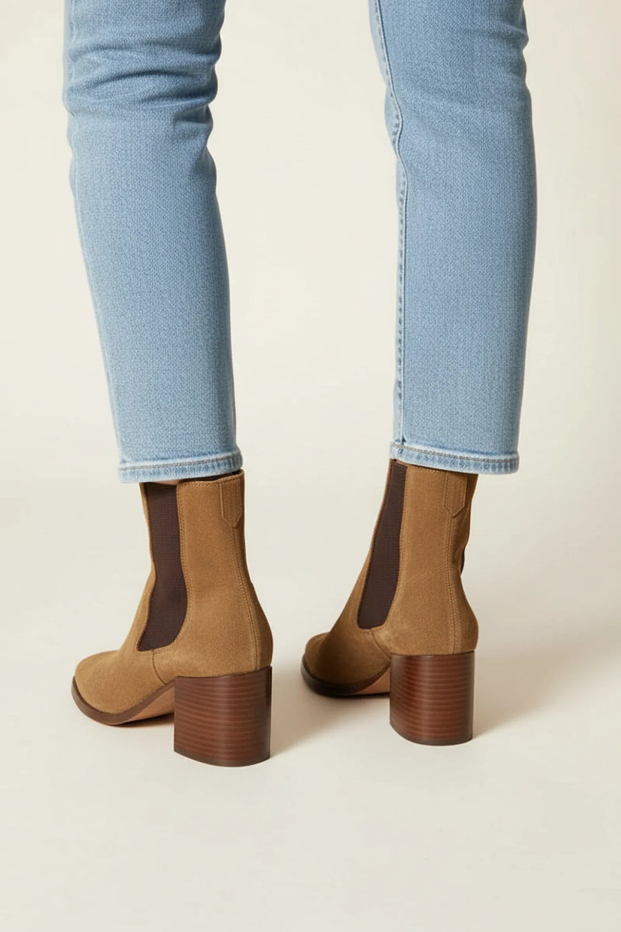 Luvrefashion | Ladies' Block Heel Chelsea Ankle Boots in Brown - detail view