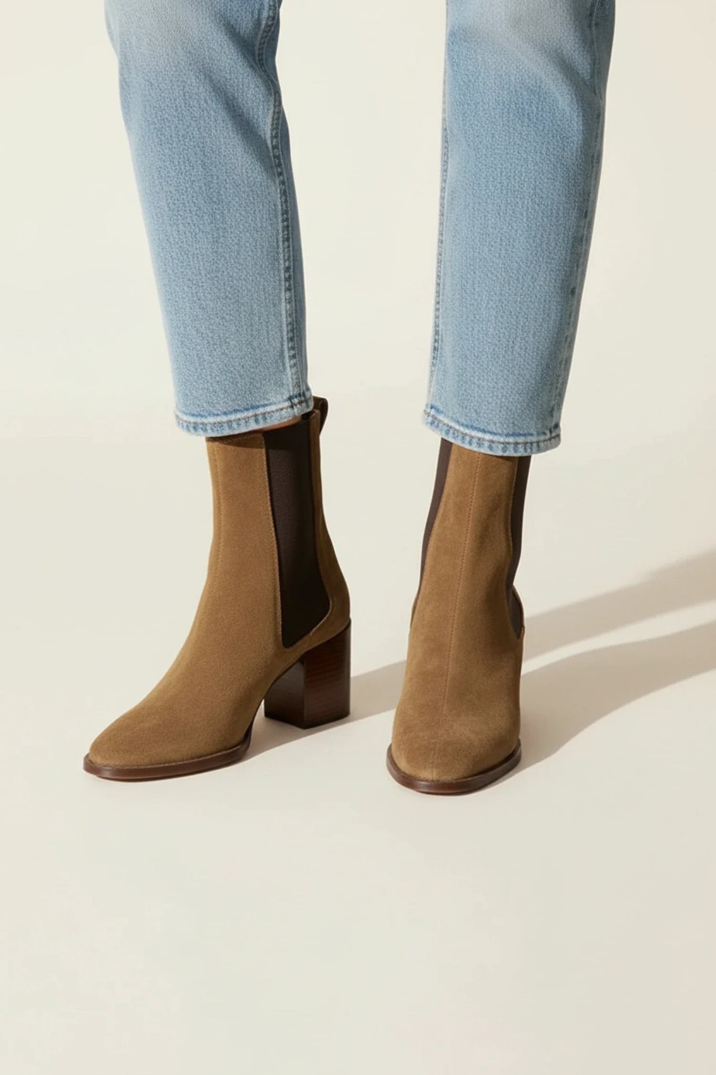 Ladies' Block Heel Chelsea Ankle Boots in Brown - front view