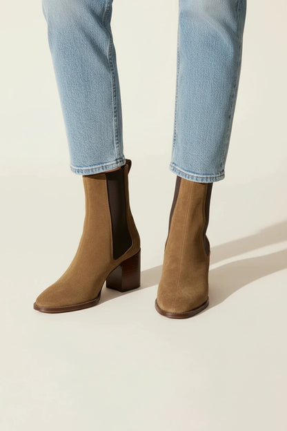 Ladies' Block Heel Chelsea Ankle Boots in Brown - front view