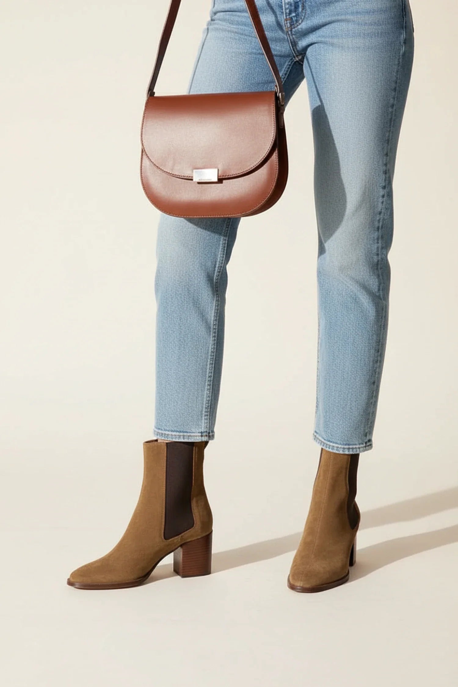 Ladies' Block Heel Chelsea Ankle Boots in Brown - side view