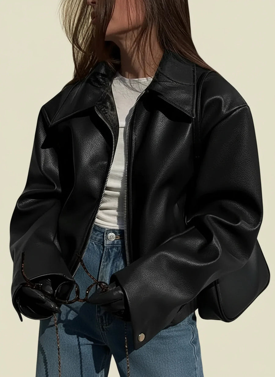 Luvrefashion | Cropped Jacket with Collar for in Burgundy - styled look