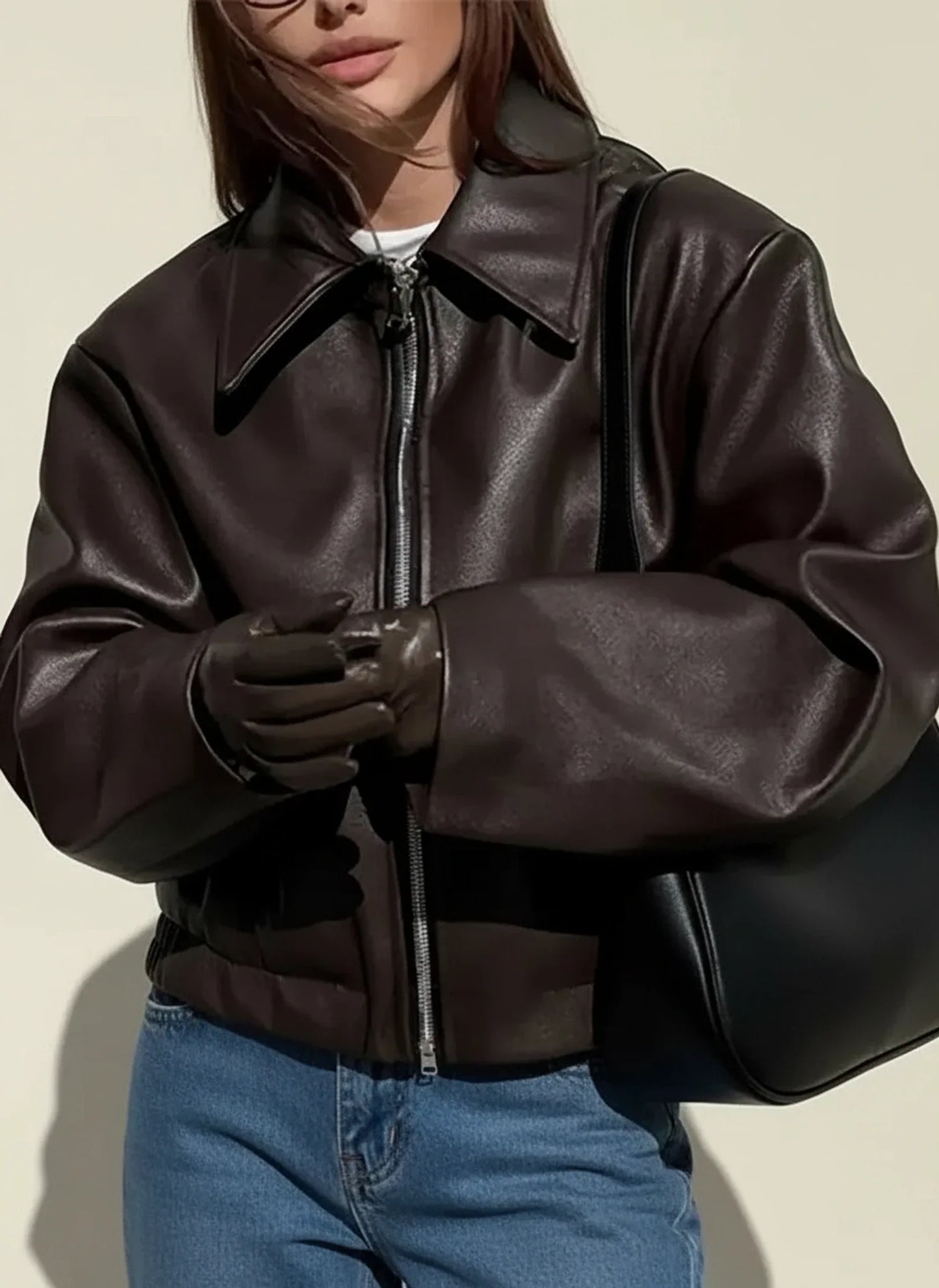 Cropped Jacket with Collar for in Burgundy - image 9