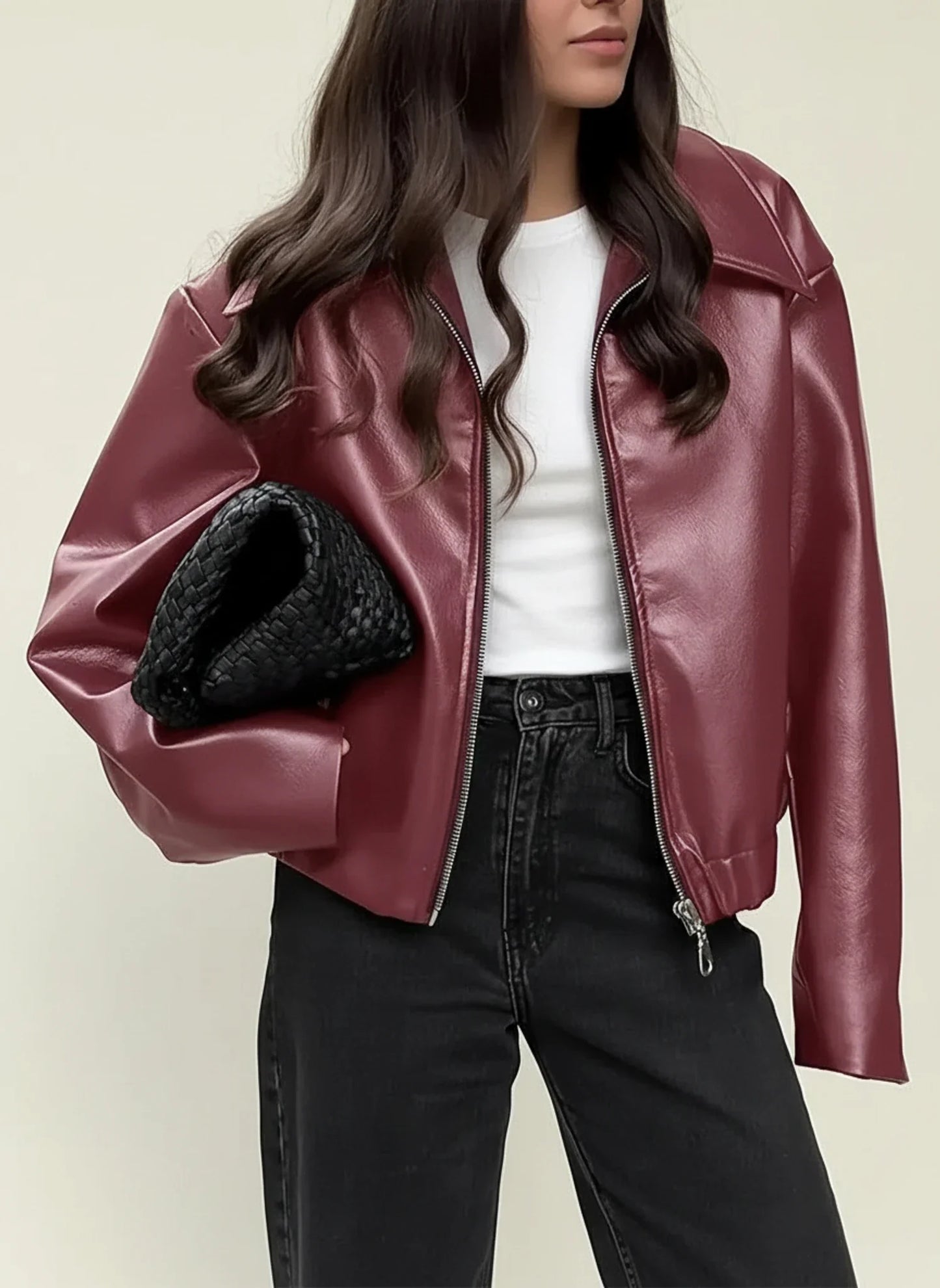 Cropped Jacket with Collar for in Burgundy - image 6
